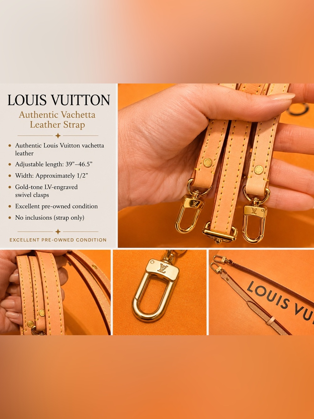 Authentic Louis Vuitton Adjustable Vachetta Leather Shoulder/Crossbody Strap